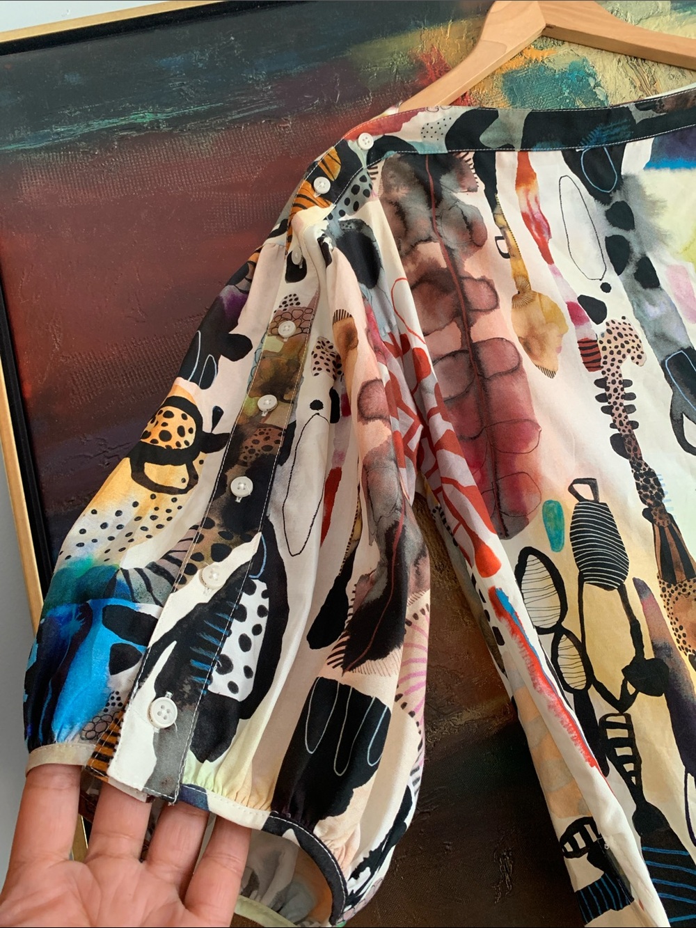 Rachel Comey “Whisk” Abstract Silk/Cotton Watercolour Blouse, Sz M-L - Picture 5 of 13